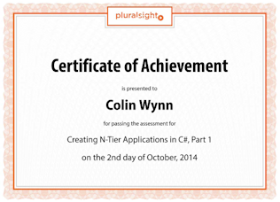 Certificate - Creating N-Tier Applications in C#, Part 1
