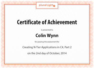 Certificate - Creating N-Tier Applications in C#, Part 2